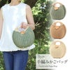 浴衣バッグかごバッグカゴバッグハンドバッグ洋服ゆかた兼用浴衣で持つバッグ浴衣で持つカバン浴衣でも使える着物レディース単品春夏白茶緑選べる3色丸型シェル型ラタンストロー軽い軽量自立底鋲付きマグネットボタンマチ布付きおしゃれ