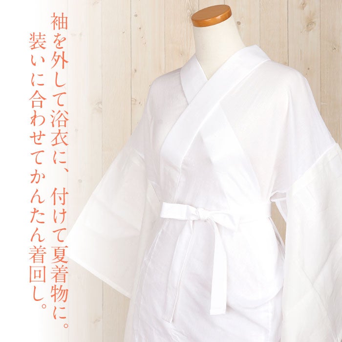 半襦袢白MLLL3サイズ夏用夏真夏単衣薄物夏着物ゆかた綿麻楊柳生地綿麻日本製半じゅばん夏のじゅばんメール便対応可袂袖付き変え袖付き脱着式普段用カジュアル用お稽古和装通販購入消臭防臭抗菌加工背紐付き丸洗い和装小物和装ゆかた