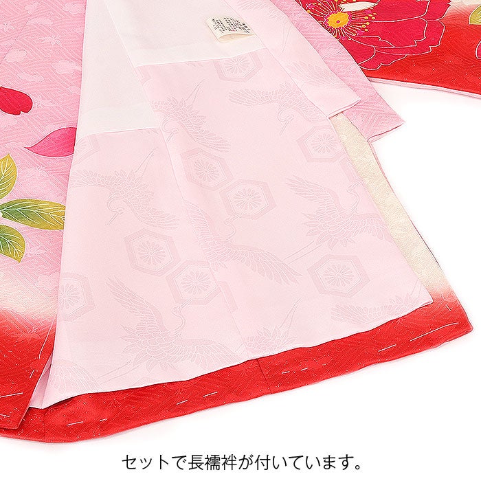 お宮参り 着物 女の子 絹100％ 正絹 初着 産着 桃 赤 濃桃 牡丹桜 桜
