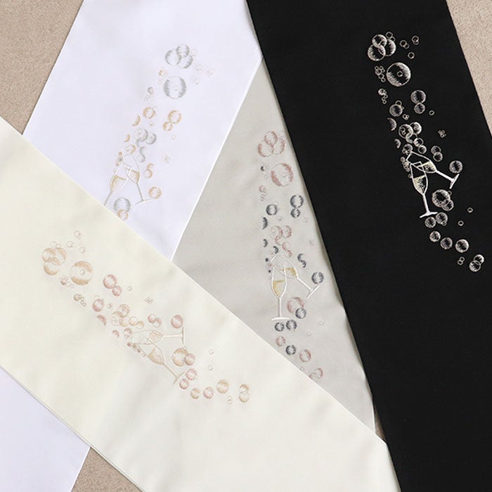 半襟半衿刺繍半衿普段用うれしづくし白黒グレージュアイボリーシャンパングラス4色展開日本製2wayメール便対応可カジュアル小紋紬色無地御召和装通販購入刺繍2通り衿元刺しゅう乾杯バブル泡キステ
