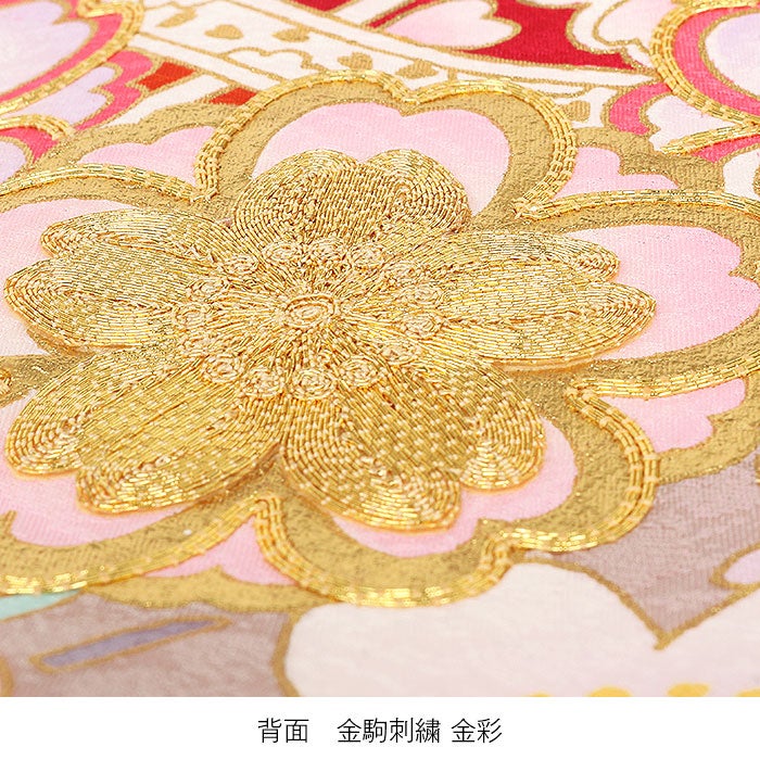 お宮参り着物女の子絹100%正絹初着掛け着産着モダン薄茶金橙桃鞠熨斗桜吉祥紋友禅京友禅経済産業大臣指定伝統的工芸品金駒刺繍金彩新品日本製販売購入きもの祝い着のしめ初着祝着一つ身服装赤ちゃんベビー贈答プレゼント御祝いms6