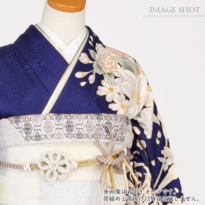 帯締め帯揚げセット2点セット成人式振袖用ちりめんダマスク刺繍パール飾り玉花飾り丸組組紐グレージュ白銀茶レトロモダン日本製振袖卒業袴振り袖ママ振おしゃれはたち結婚式帯〆帯じめ帯あげおびあげ絹ポリエステルコーデ済み迷わない