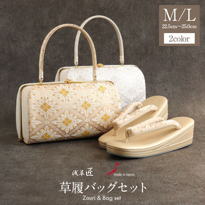 草履バッグセット 留袖用 訪問着用 草履バッグ 浅草匠 M L 金 銀
