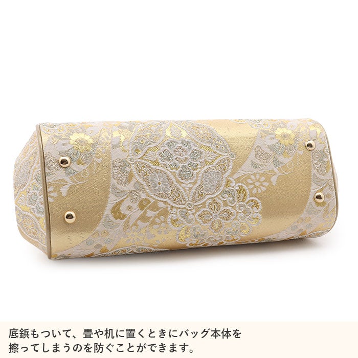 草履バッグセット留袖用訪問着用振袖用草履バッグ春爛漫Lサイズ金銀ゴールドシルバー花七宝花文織生地帯地3枚芯日本製優花緒痛くない黒留袖色留袖礼装用フォーマル結婚式披露宴晴れの日ぞうり草履草履バック着物世美庵